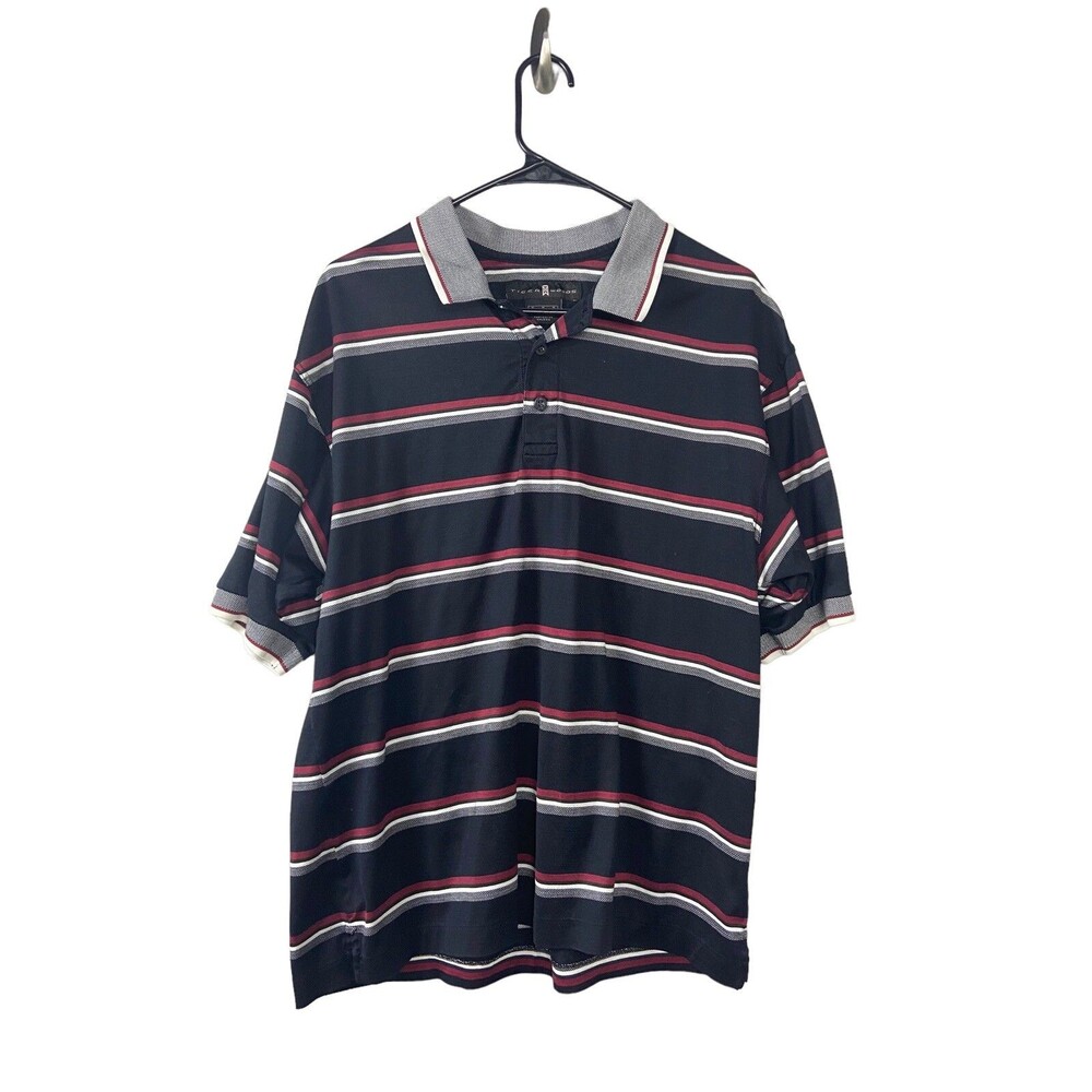 Tiger Woods TW Black Gray Red Stripes Short Sleeve Polo Shirt Mens Medium